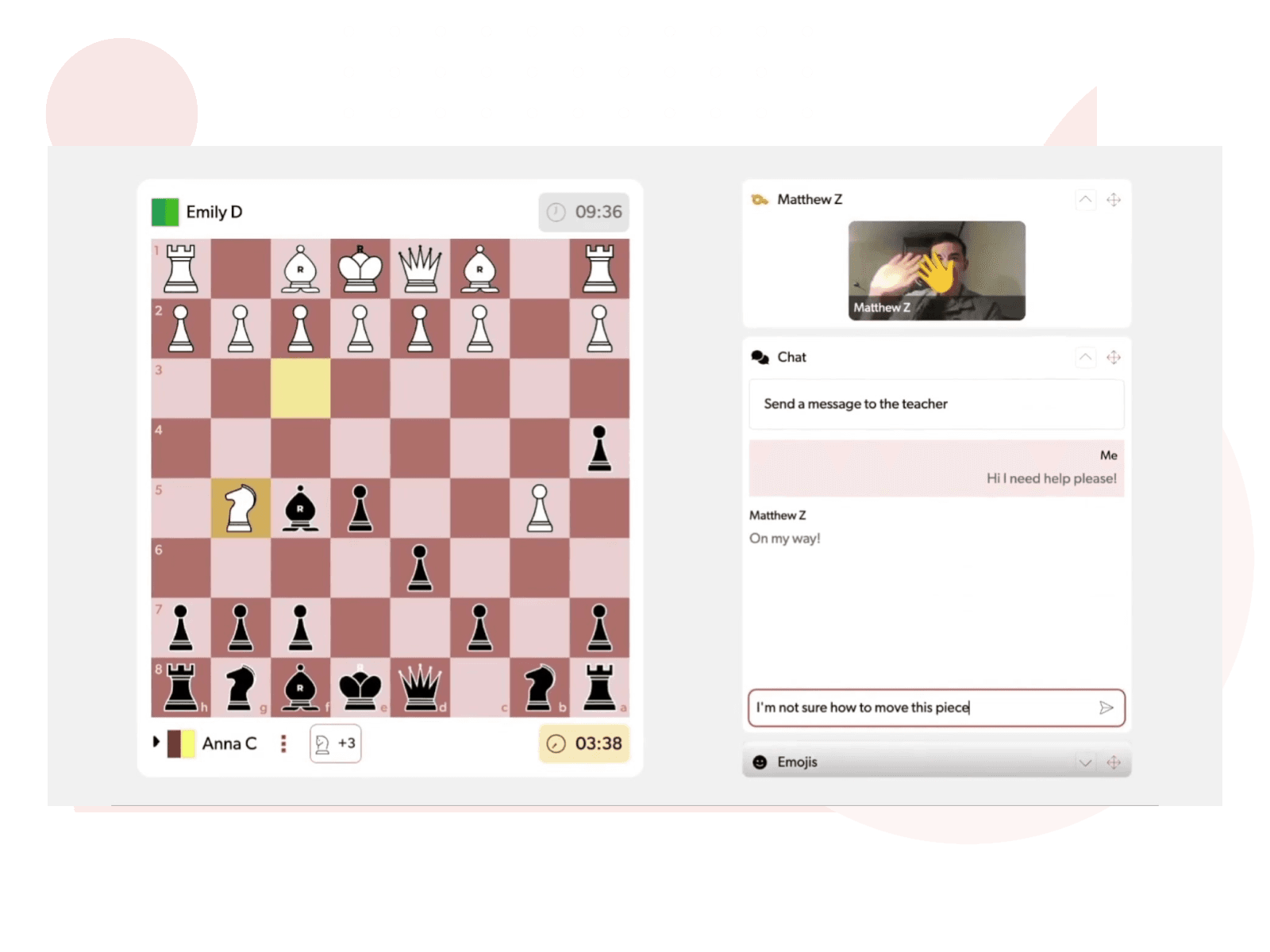Screenshot of a Rookly proctoring waving to a student and interacting through chat