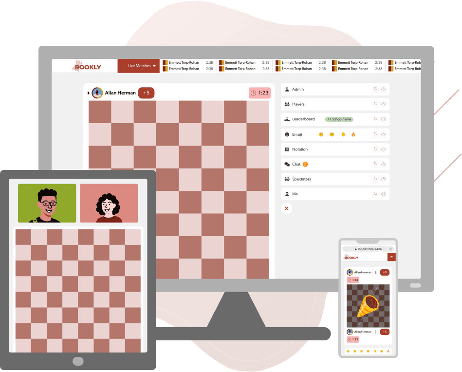 A computer, iPad, and phone displaying Rookly